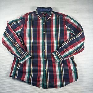 Chaps Men’s Large Plaid Button Down Shirt Red Blue Green Long Sleeve Cotton